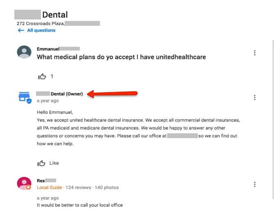 GMB owner answering question