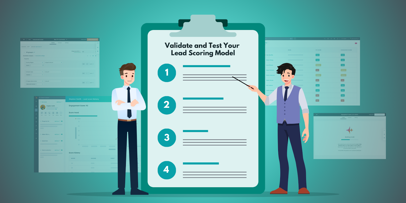 Marketing professionals discussing a checklist and guide on how to validate and test lead scoring models.