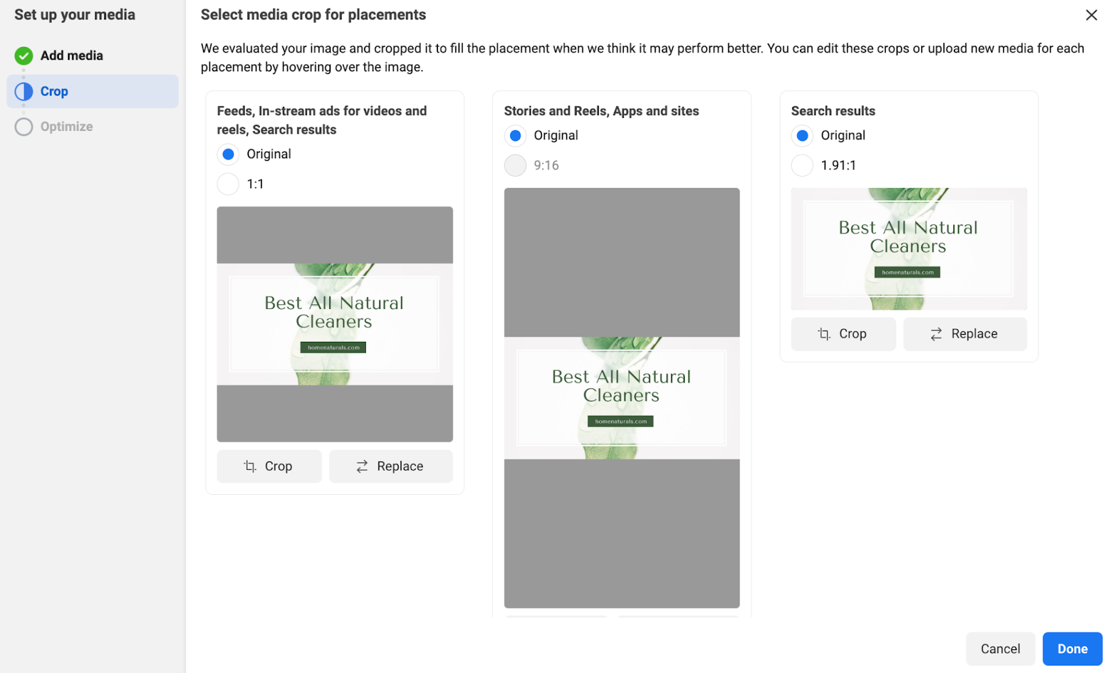 Instagram ads best practices — Upload multiple media dimensions for different placements