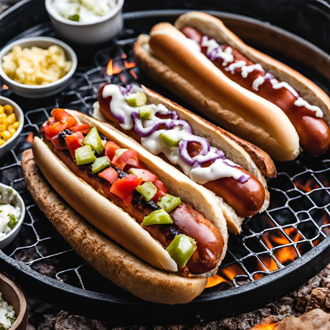 Campfire Grilled Hot Dogs with Toppings 