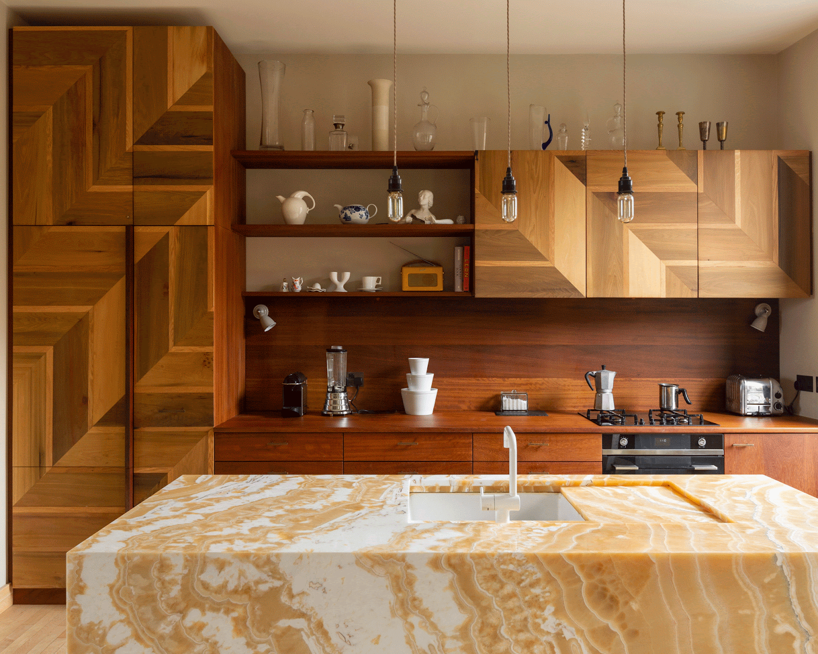 Kitchen featuring cabinets with a textured wood grain finish.