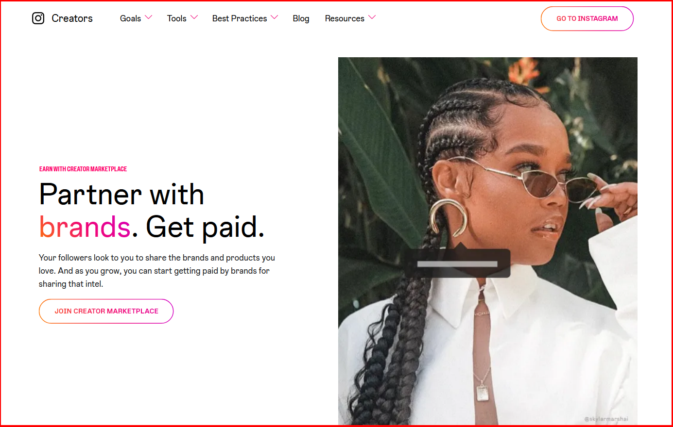 Image of creator marketplace website as a resource to go to to build partnerships to get sponsored on instagram