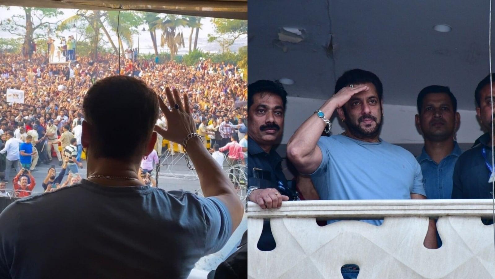 Fans throng outside Salman Khan's Galaxy Apartments home on birthday, he salutes | Bollywood - Hindustan Times