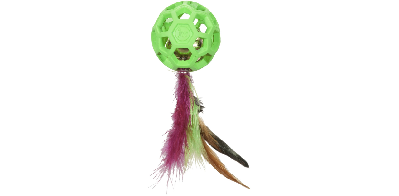 JW Cataction Feather Ball with Bell Cat Toy