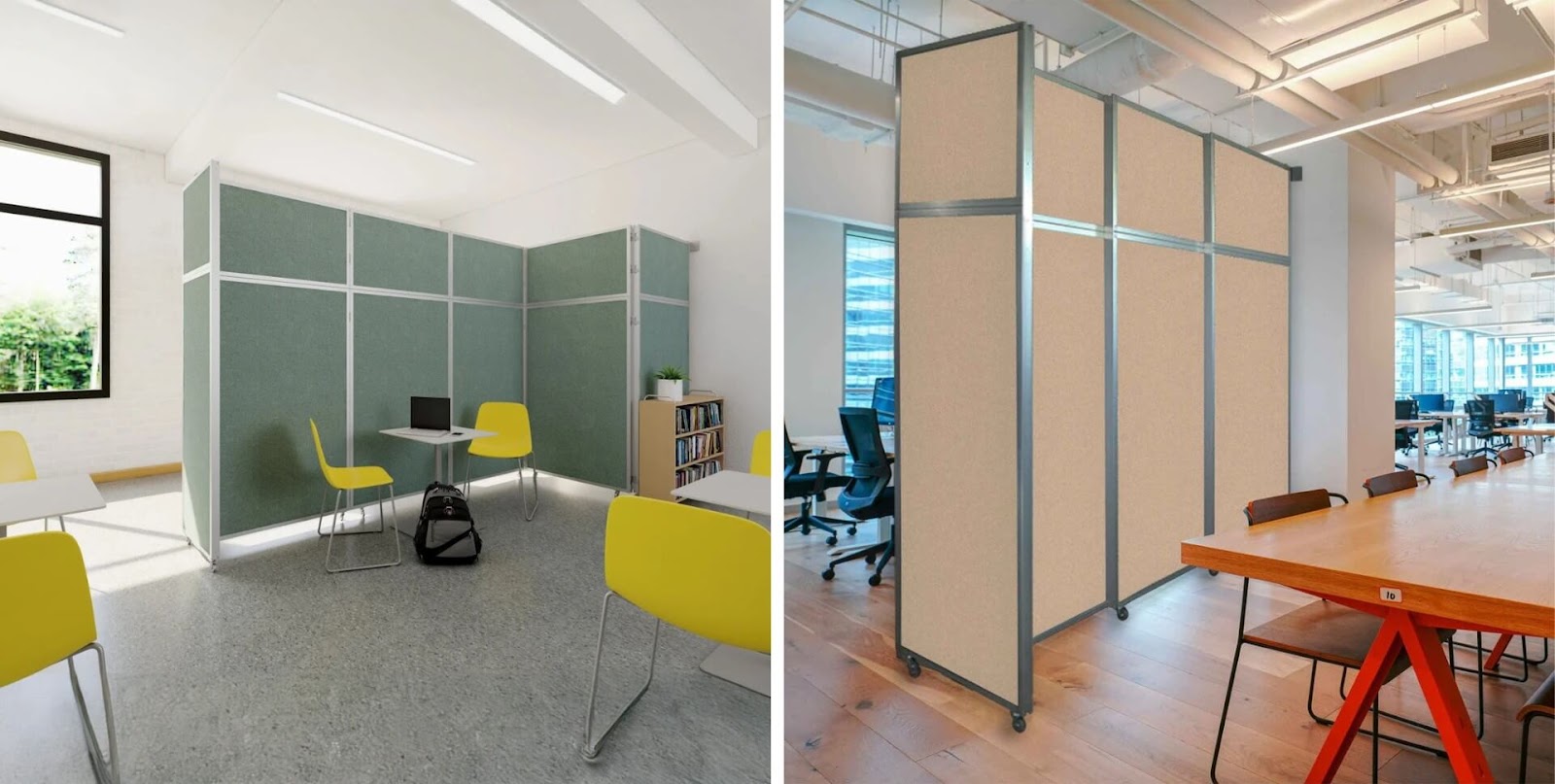 Operable Wall Folding Room Dividers in sea green and sand color