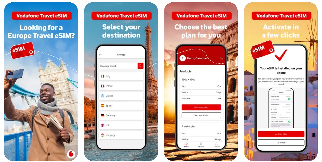 vodafone travel app homepage
