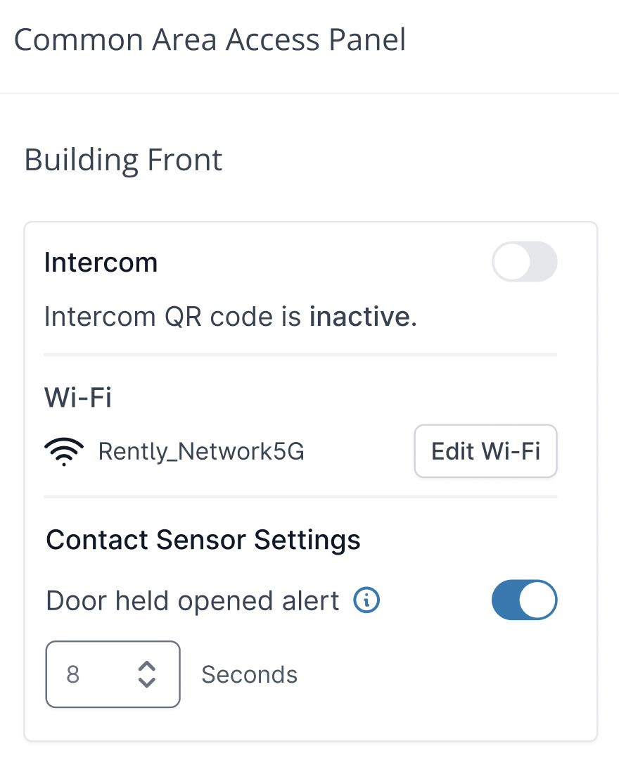 Rently manager interface with option to enable a door held open alert