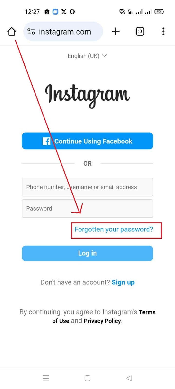 How To Reactivate Your Instagram Account If It Is Disabled - Click on Forgot Password