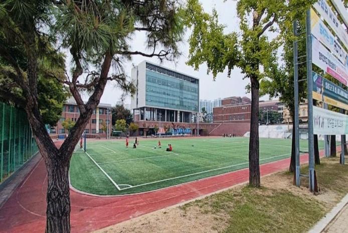 A sports field with trees and a building

AI-generated content may be incorrect.