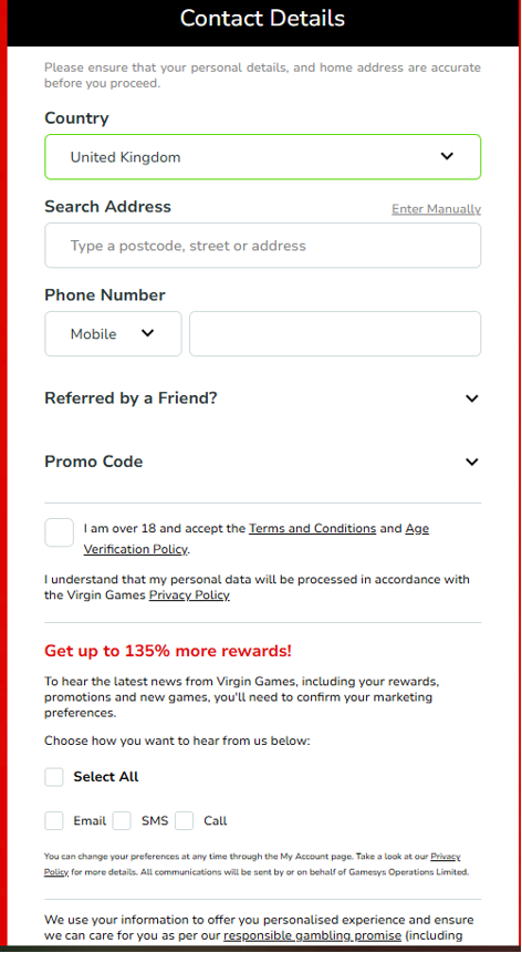 Virgin Games Casino registration - step four