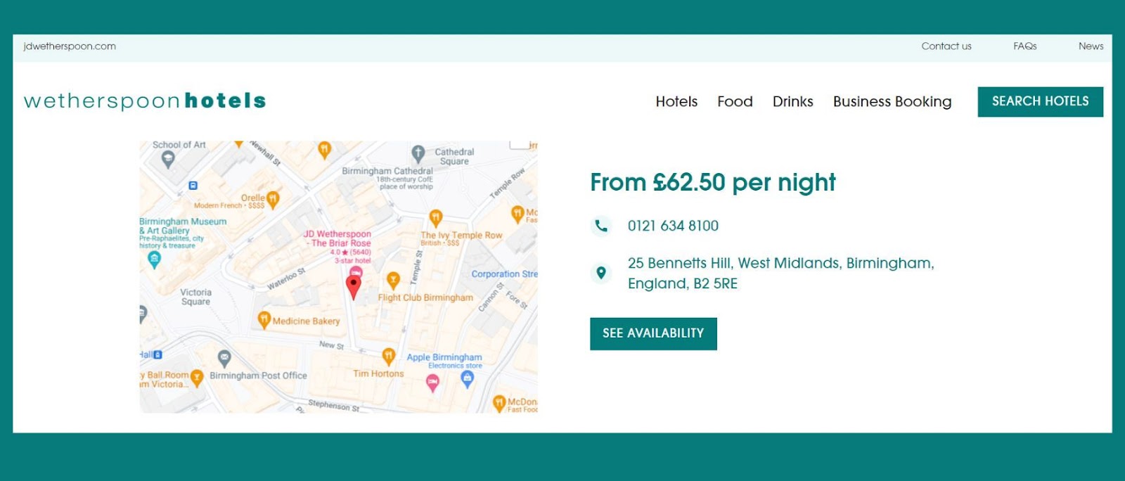 Wetherspoons hotel map