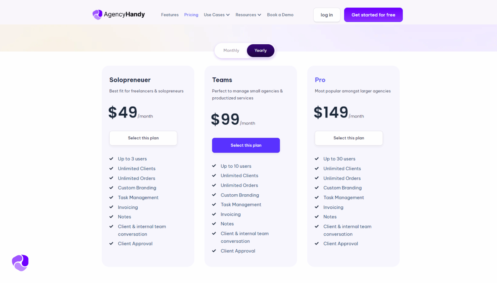 Agency Handy Pricing