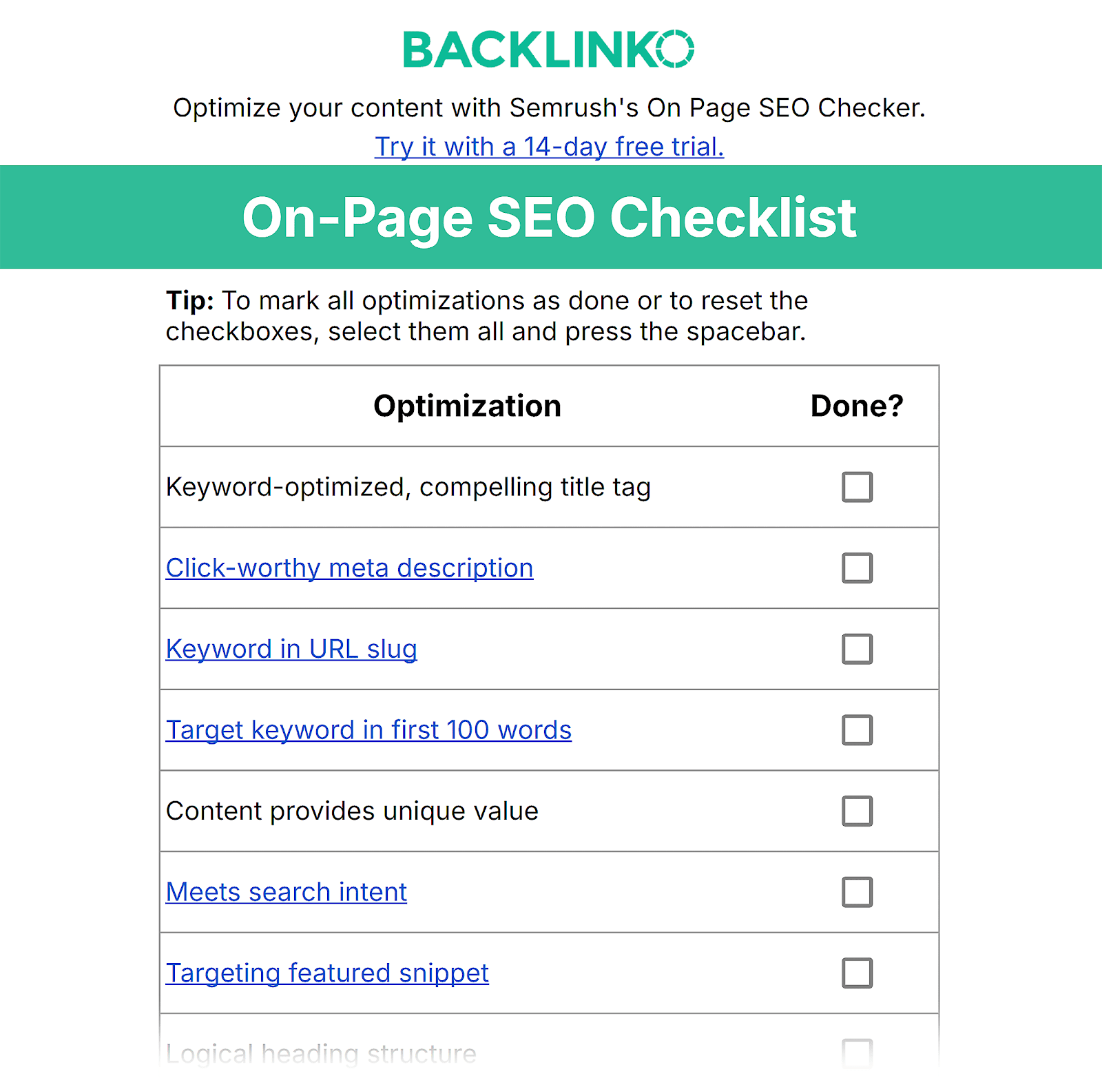 On-page SEO Checklist