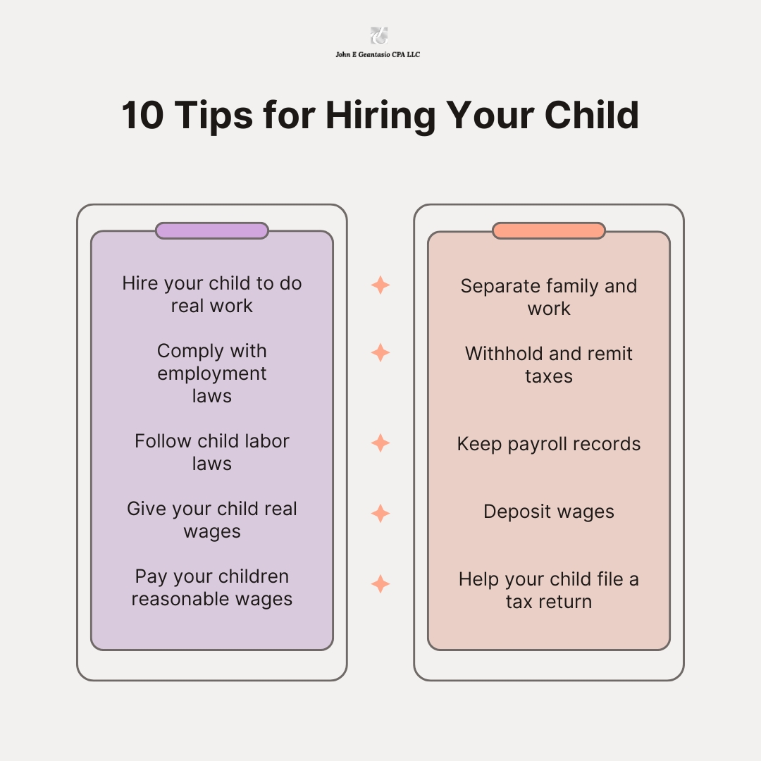 HIRING YOUR CHILD FOR TAX DEDUCTION, John Geantasio, cpa new jersey