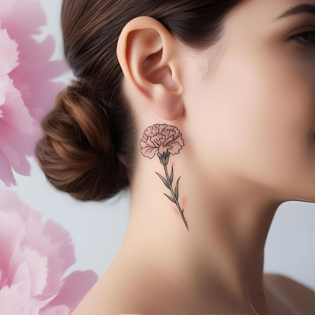 Carnation Behind the Ear Tattoo