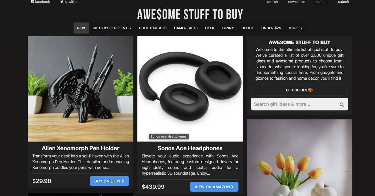 A screenshot of the AwesomeStufftoBuy website