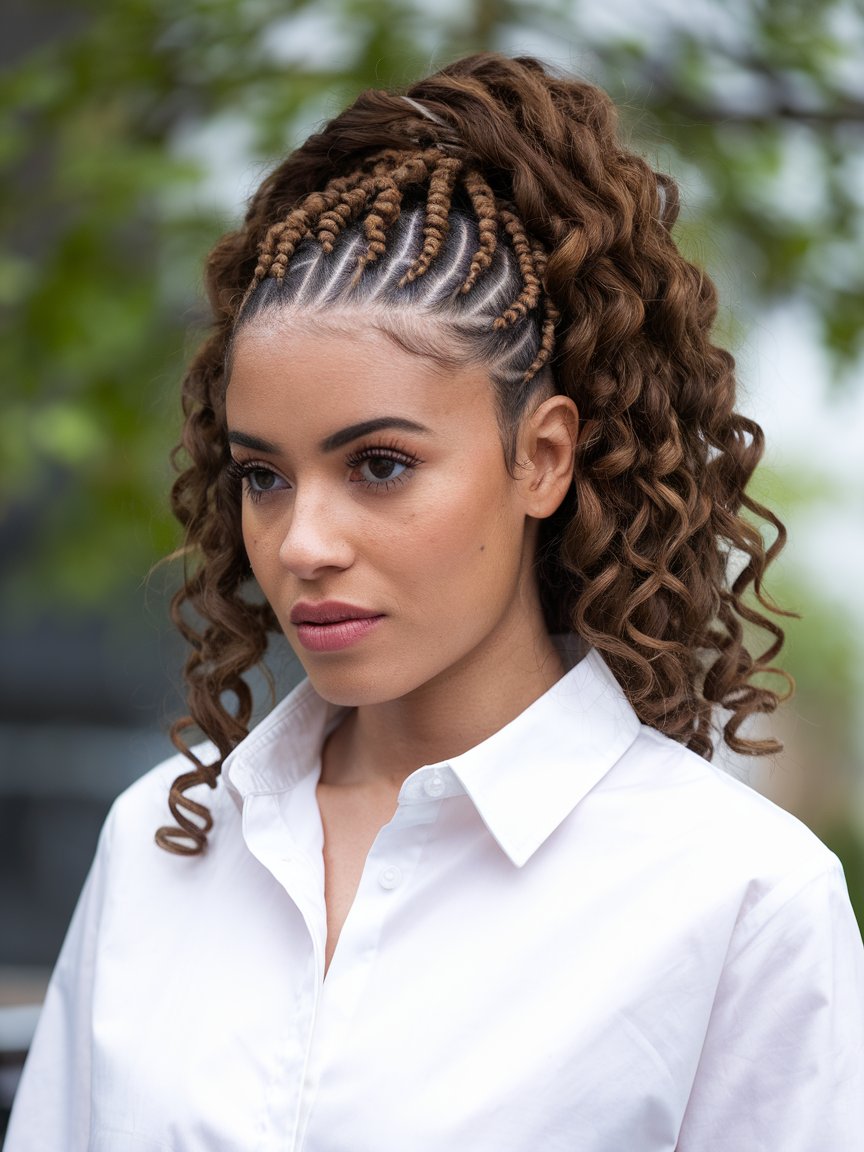 4. Cornrow High Ponytail with Curls