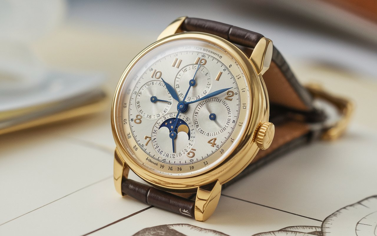 Axcess Gold Toned Wristwatch Moon Phase French Movement