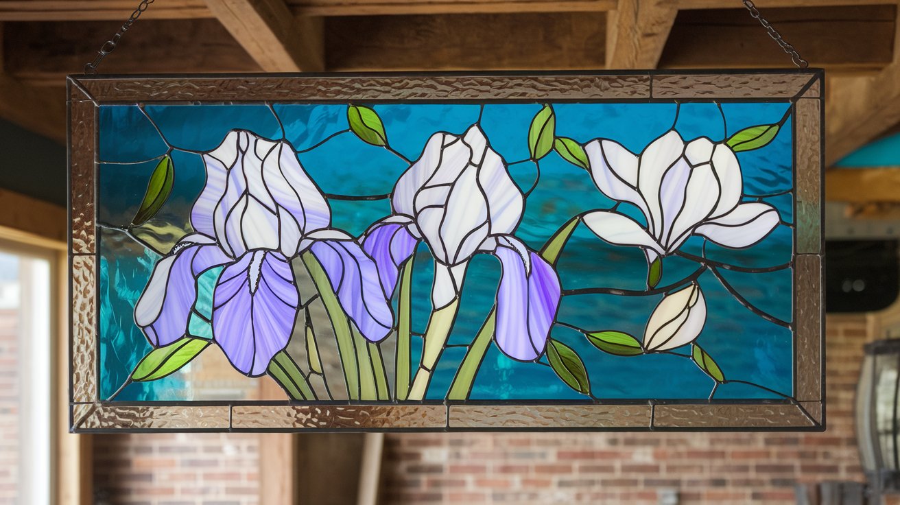 MMA Iris Stained Glass Hanging Panel Tiffany Magnolia