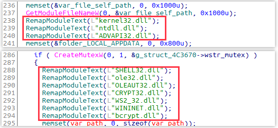  .text segments of multiple system DLLs