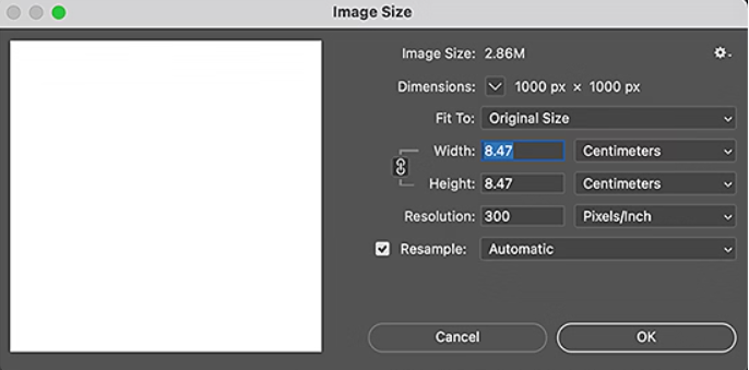 photoshop image size setting