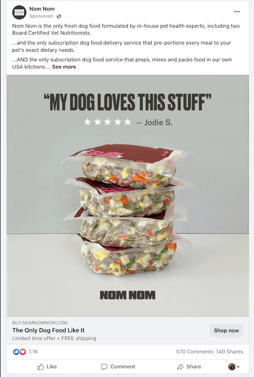 Facebook PPC ad for Nom Nom