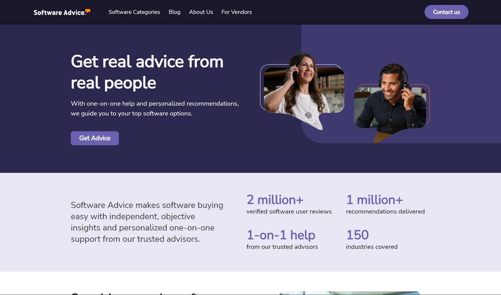 Screenshot of Software Advice website