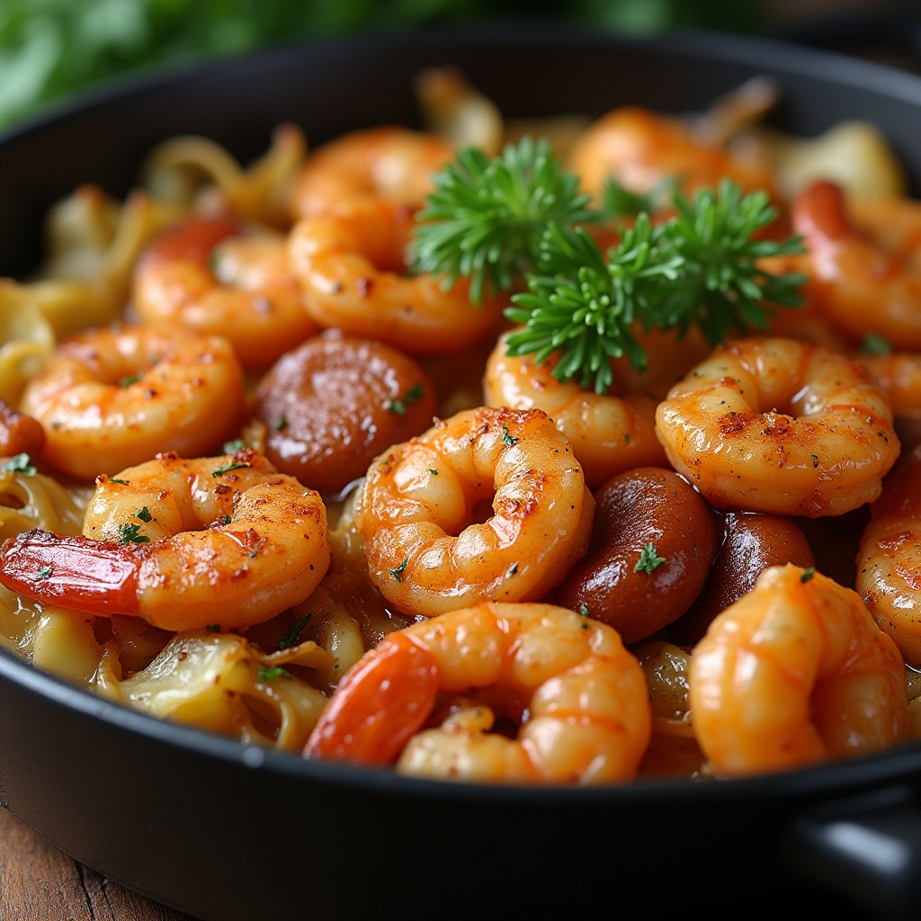 Fried Cabbage with Shrimp and Sausage
