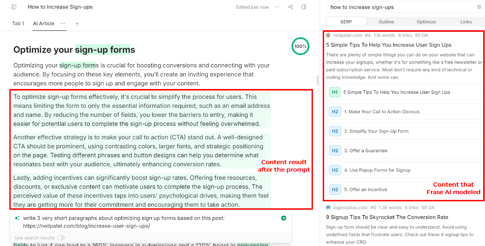 how to generate ai content with url on frase