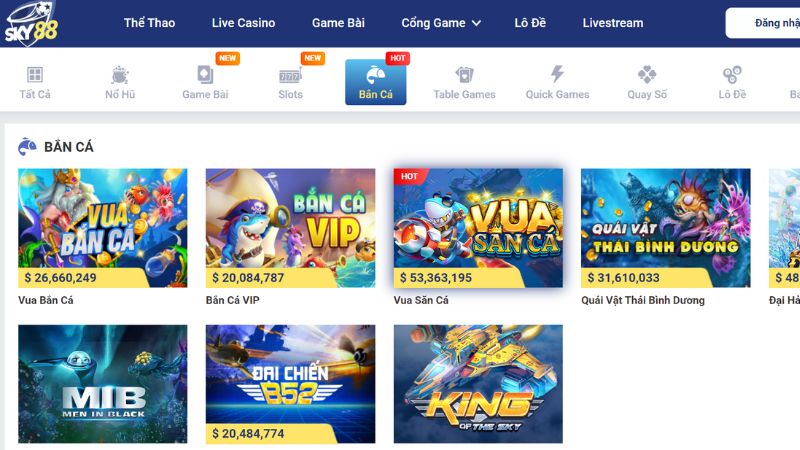 Đa dạng các game Bắn Cá Sky88