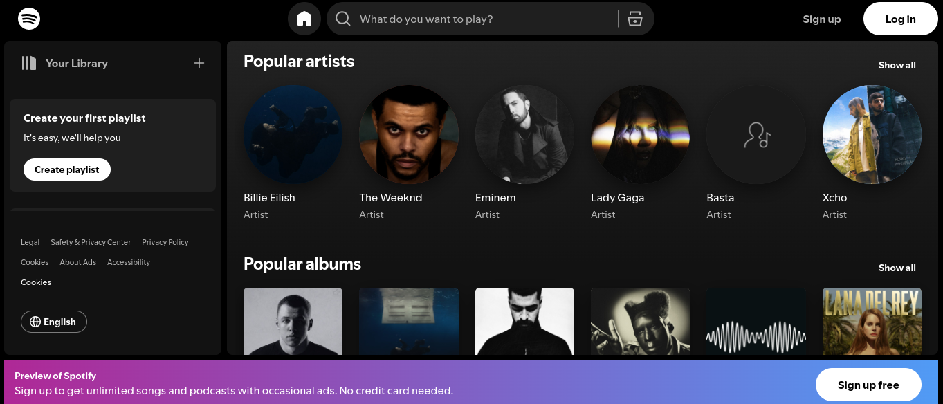 Spotify landing page