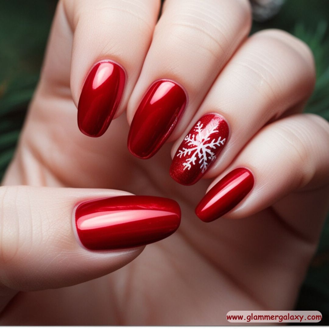 Red Winter Nail Designs having Shiny Red
