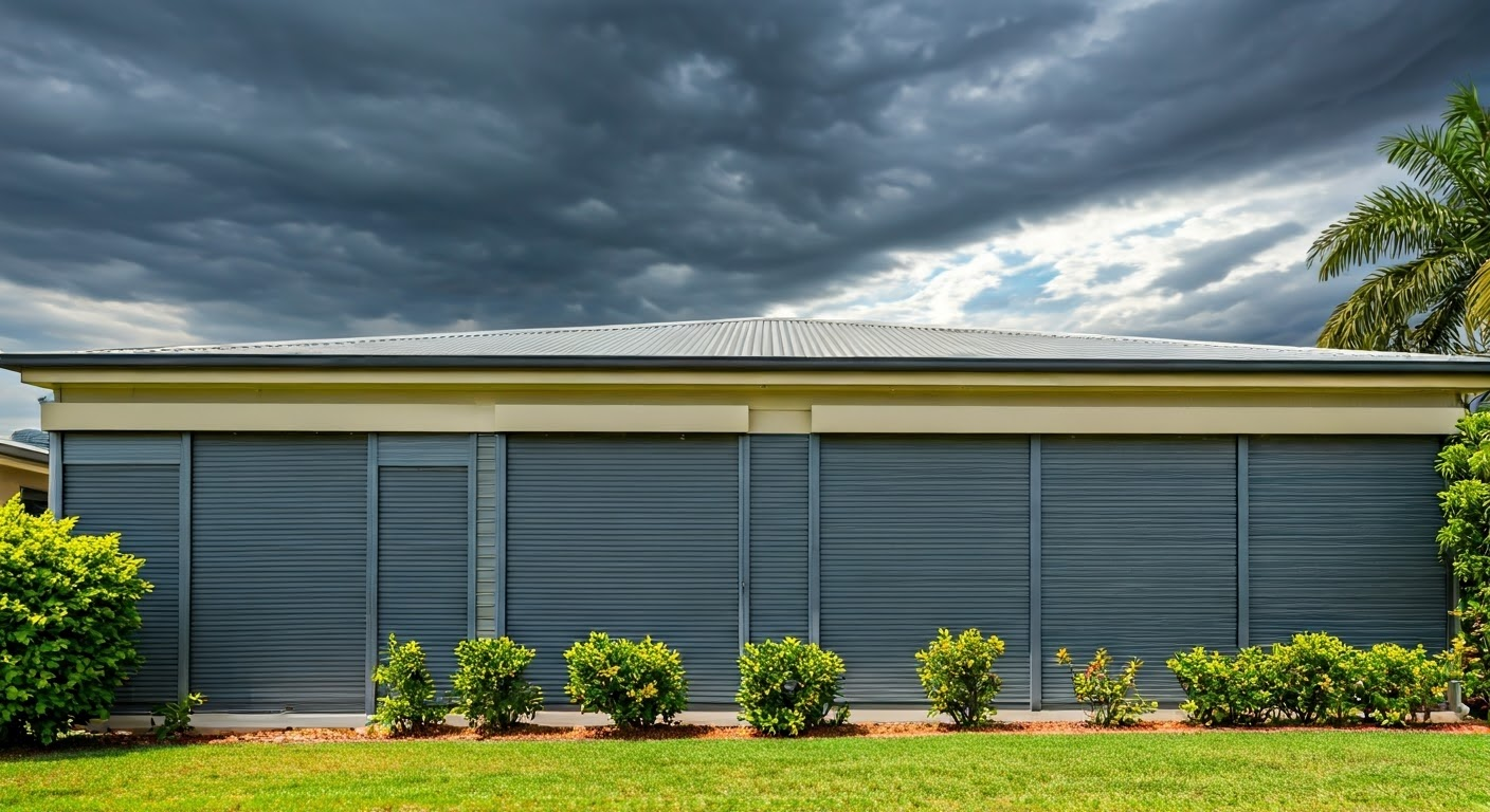 Home prepared with storm shutters