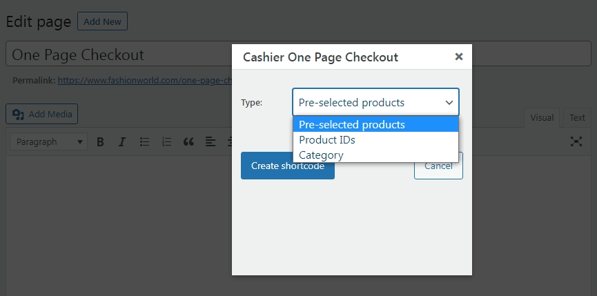 cashier one page checkout