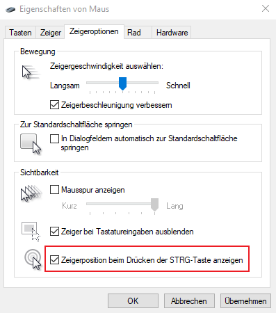 Mauszeigerposition beim Drücken der STRG-Taste anzeigen