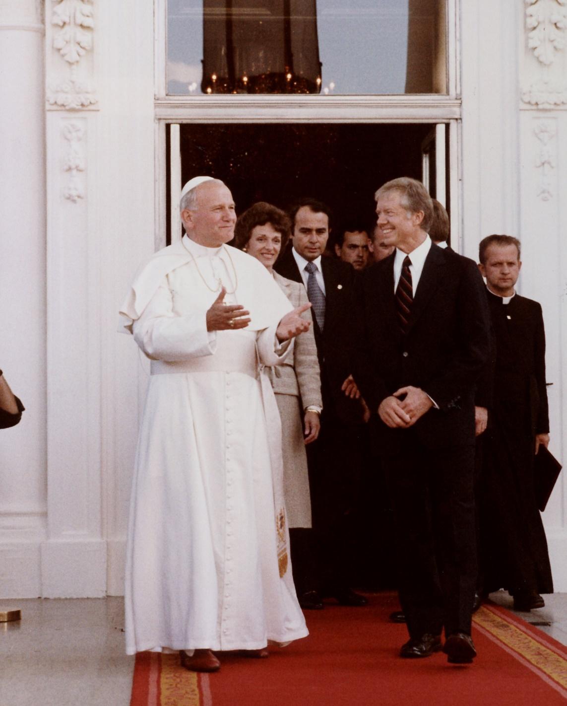 President Carter with Pope John Paul ll during visit to Washington DC, October 7, 1979.