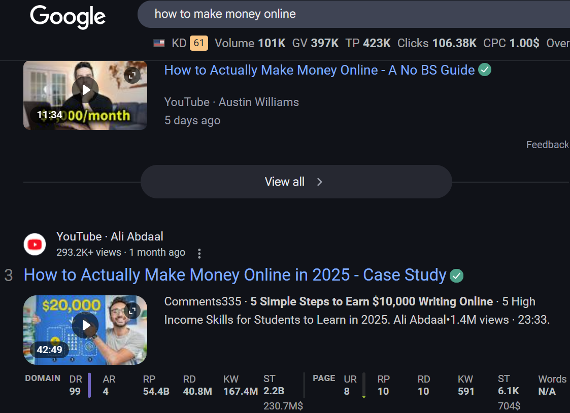 Parasite SEO YouTube example