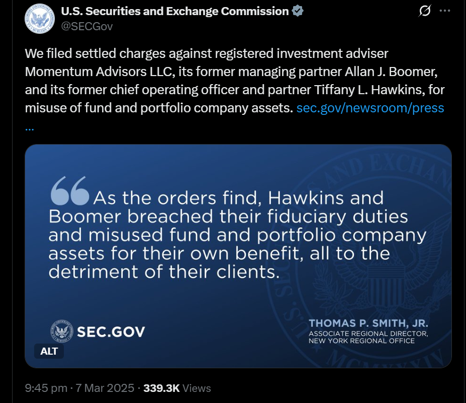SEC's tweet on the Allan Boomer case