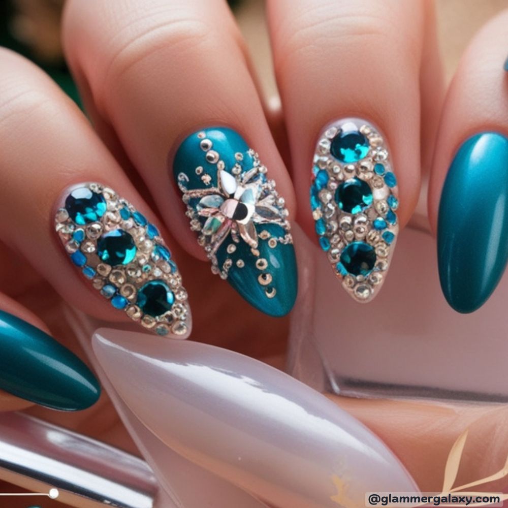 December Nails having Rhinestone Embellishments
