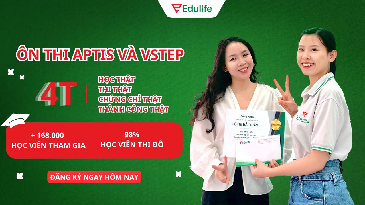 Tỷ lệ đỗ 98%, hơn 10.000 học viên thành công với Aptis và Vstep tại Edulife