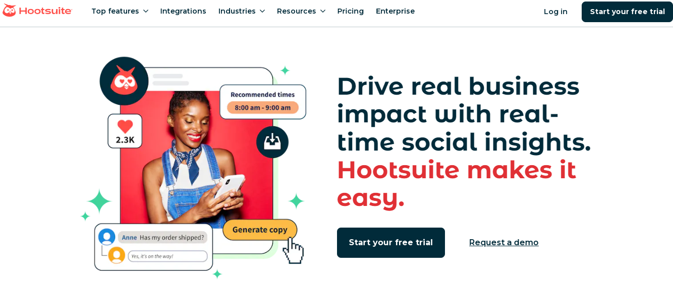 Hootsuite is an AI social media management tool