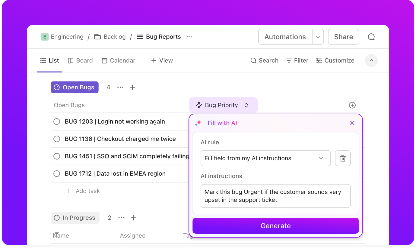 ClickUp Brain custom prompt