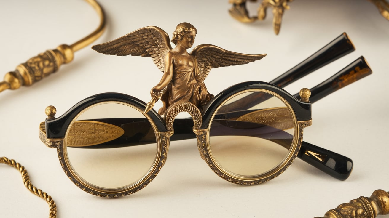 Folding Victorian Lorgnette Glasses with Winged Angel Handle
