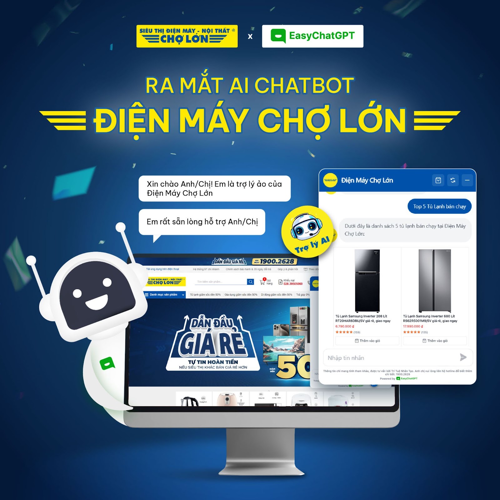 Điện Máy Chợ Lớn đã triển khai AI chatbot Easy AI Chat