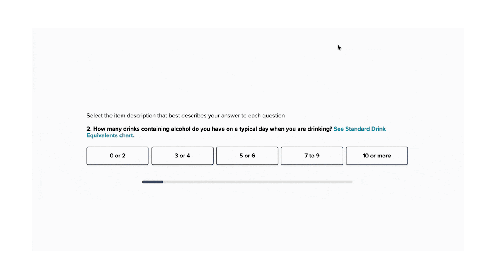 A GIF navigating through the scrolling AUDIT questionnaire and clicking on the informational pop-up window. 