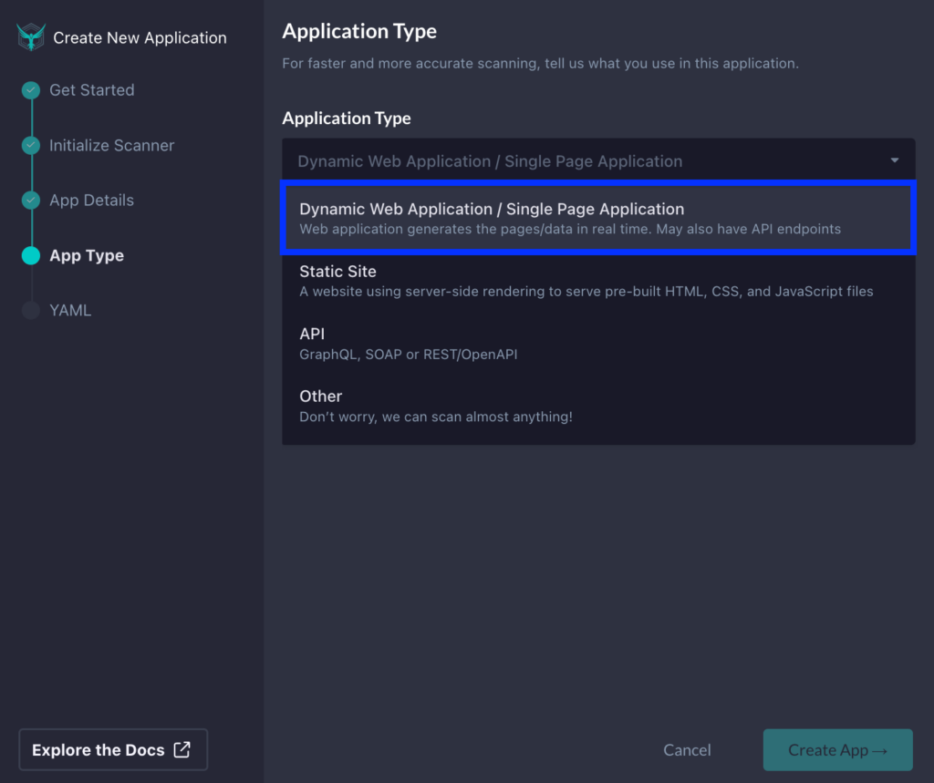 Application Type details page