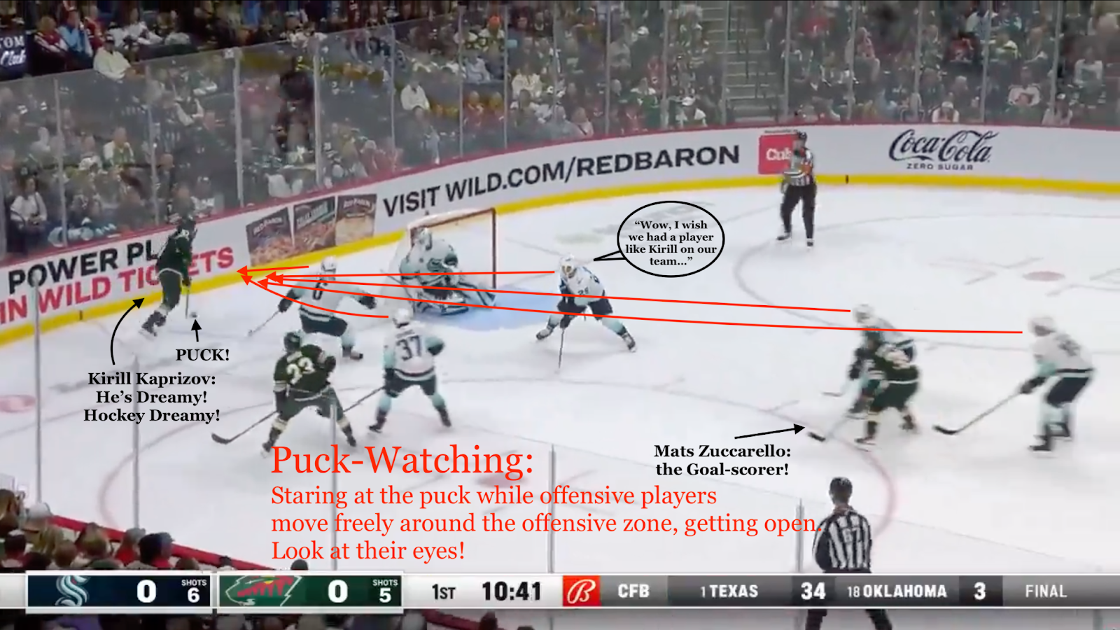 Minnesota Wild Goal Breakdown - Mats Zuccarello from Kirill Kaprizov & Marco Rossi - Puck-Watching from the entire Seattle Kraken