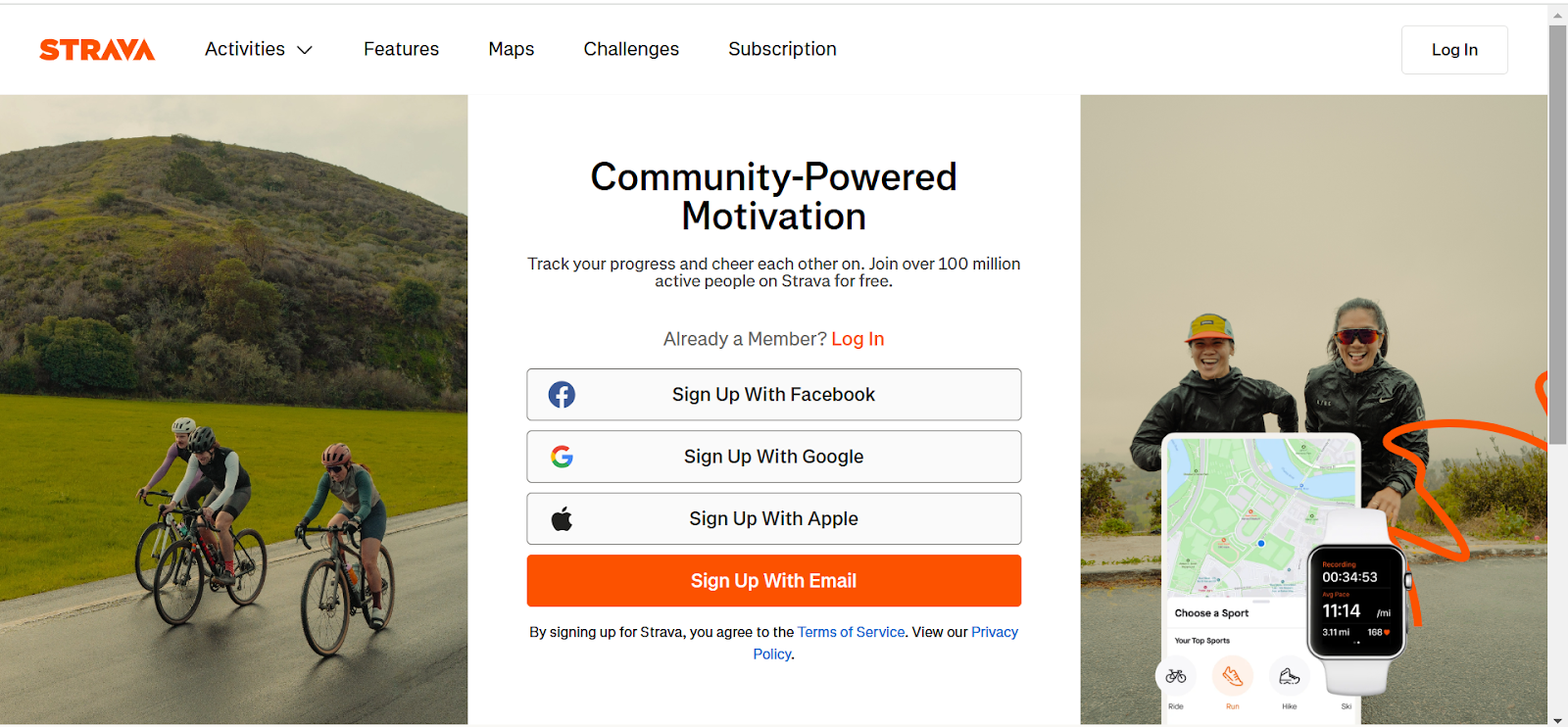 Strava homepage