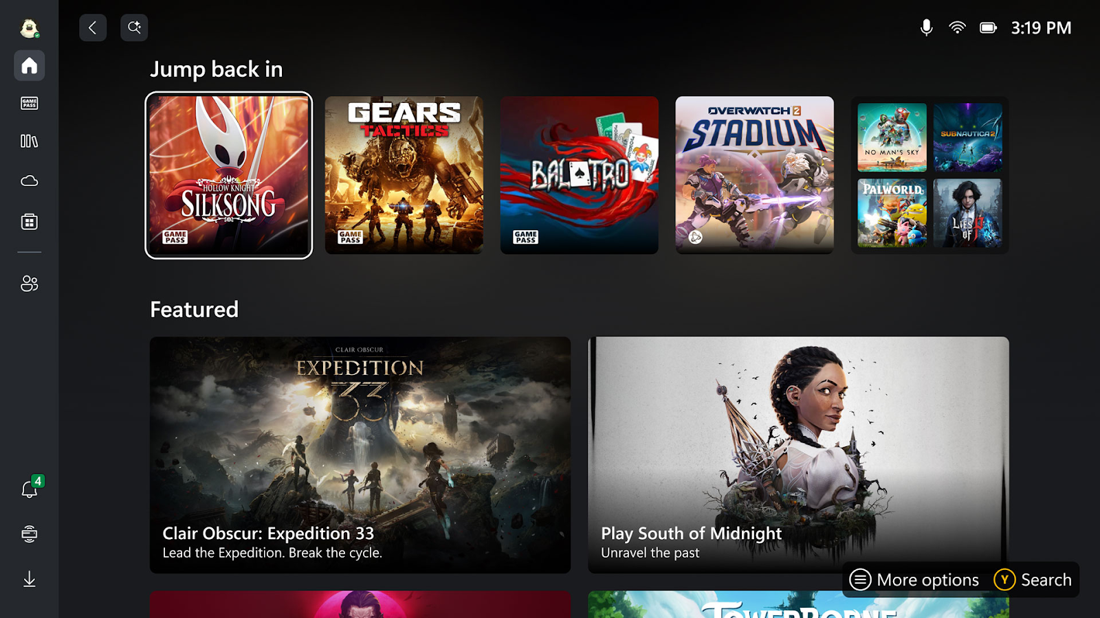 Xbox Home interface.