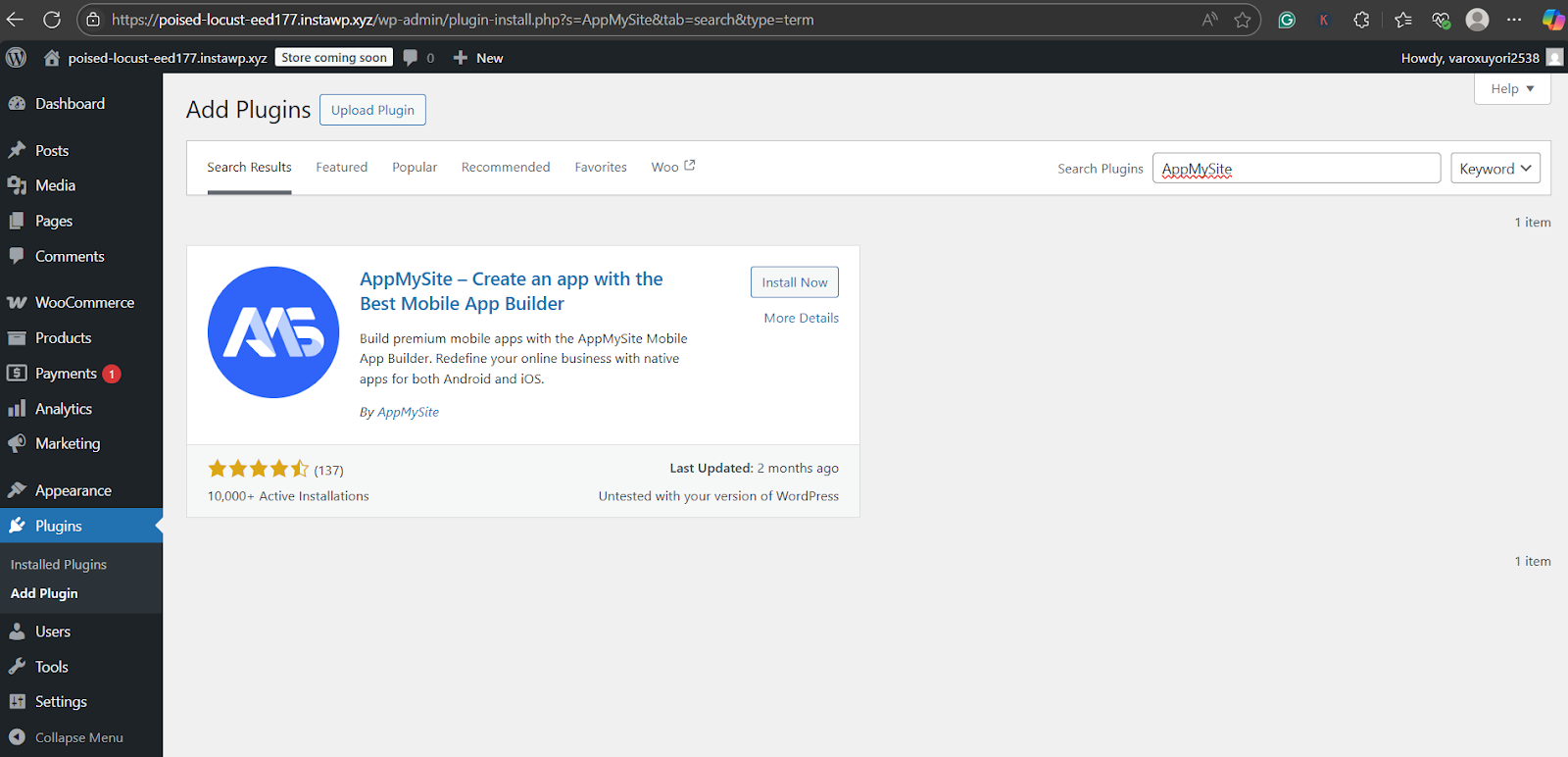 Install the plugin to convert a website to a mobile app. 